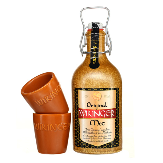 Original Wikinger Met Geschenkset 0,5 Liter Tonkrug inkl. zwei Met Becher 0,1l