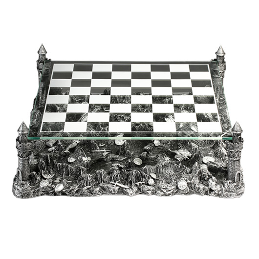 Ritter Zinnschachspiel mit Glasbrett und Diorama Bild 3