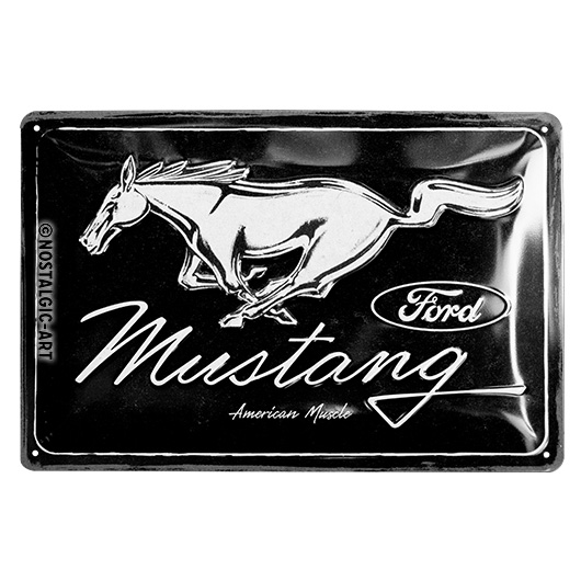 Blechschild Ford Mustang Horse Logo 30x20 cm schwarz