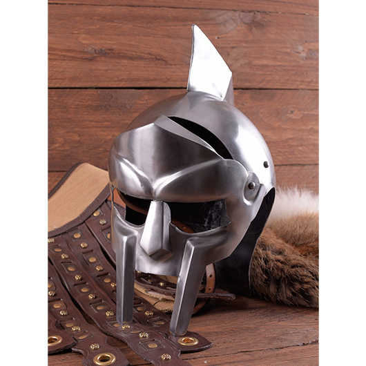 Gladiatorhelm Maximus aus Stahl silber inkl. Lederinlay