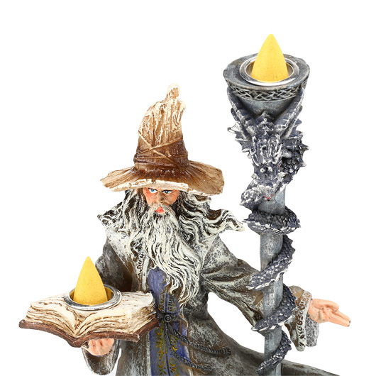 Dekofigur Zauberer mit Rucherkegel und Teelicht Bild 2
