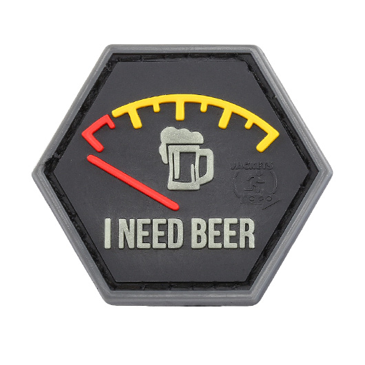 JTG 3D Rubber Patch Hexagon mit Klettflche I need Beer nachleuchtend rot/gelb