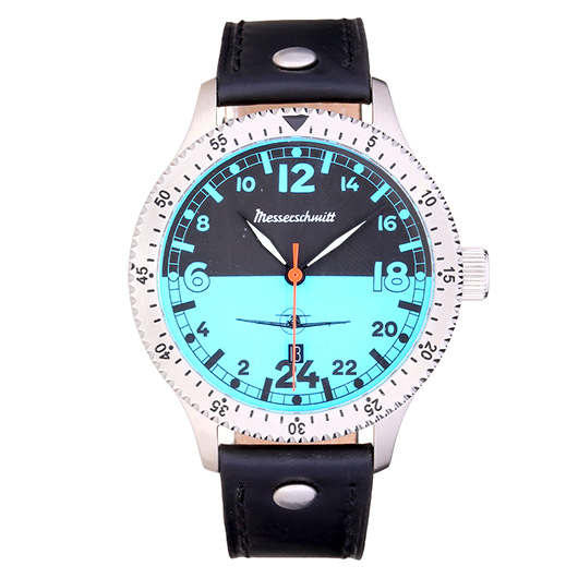 Messerschmitt Fliegeruhr ME 108 Night & Day 24h blau mit Lederarmband