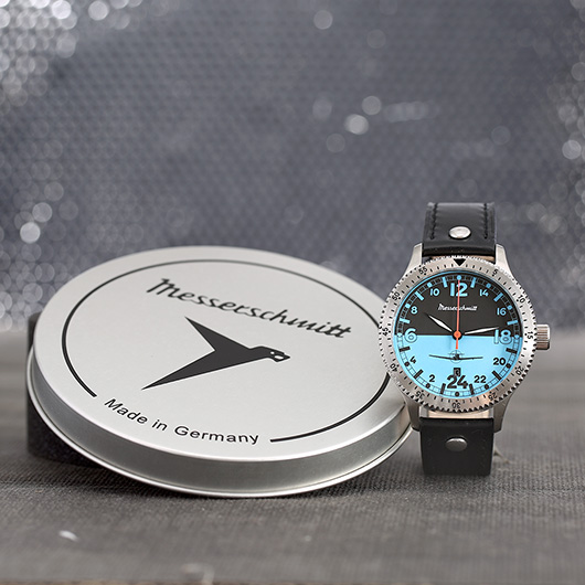 Messerschmitt Fliegeruhr ME 108 Night & Day 24h blau mit Lederarmband Bild 4