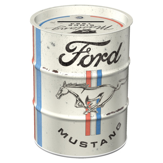 Blech-Spardose Ford Mustang - Horse & Stripes Logo im Nostalgie Stil