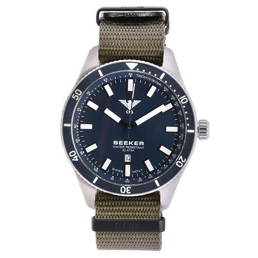 KHS Armbanduhr Seeker Steel Blue Edition Natoband steingrau-oliv