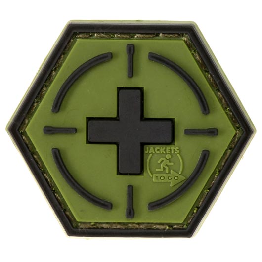 JTG 3D Rubber Patch Hexagon mit Klettfläche Tactical Medic Red Cross forest