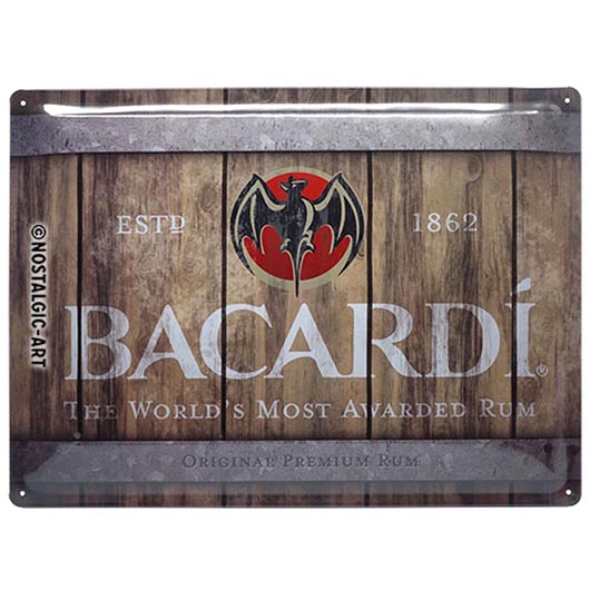 Blechschild Bacardi - Wood Barrel Logo 40 x 30 cm