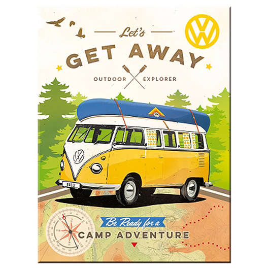 Magnet Schild - VW Bulli Let`s get Away