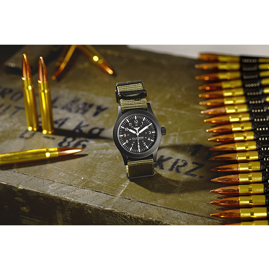 KHS Armbanduhr Platoon Black Steel Solar Natoband steingrau-oliv Bild 1
