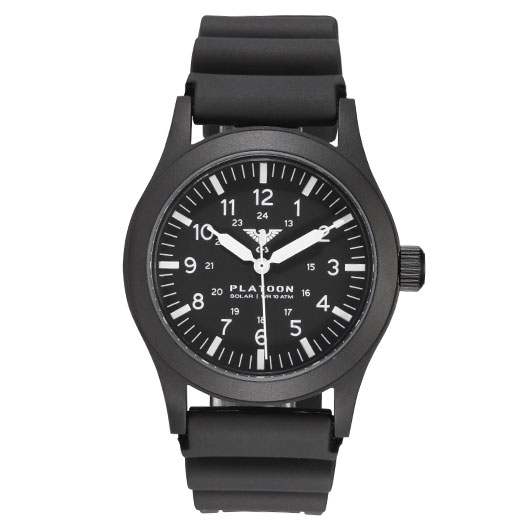 KHS Armbanduhr Platoon Black Steel Solar Taucherband schwarz
