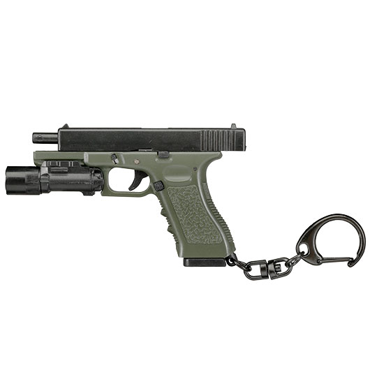 WoSport Schlsselanhnger G17 Pistole mit Lampe 1:4 Miniaturmodell oliv/schwarz Bild 2