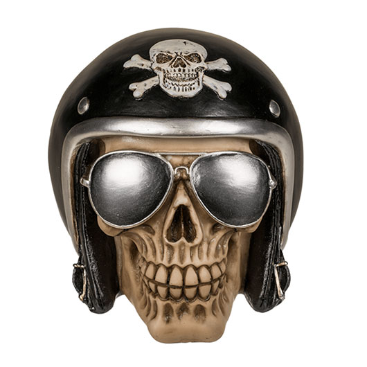 Spardose Totenkopf mit Motorradhelm und Sonnenbrille inkl. Schlssel Bild 1
