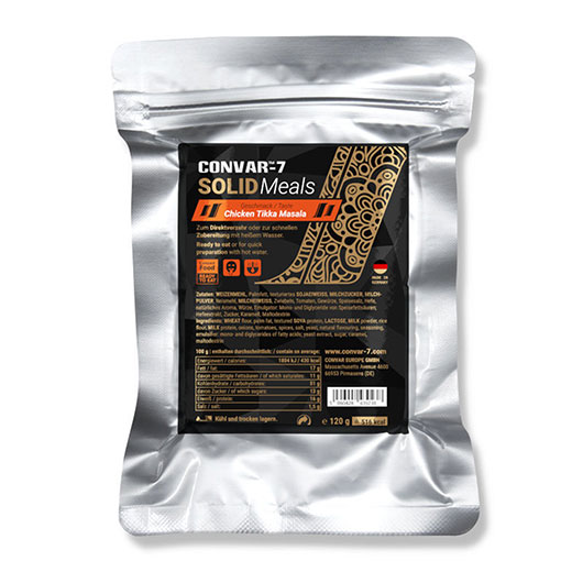 Convar-7 Riegel Solid Meal Chicken Tikka Masala 120 g Langzeitlebensmittel - Ideal fr Outdoor, Notvorrat und Krisenvorsorge Bild 1