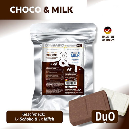 Convar-7 Riegel High Energy Bar NextGen Duo Schoko & Milch 120 g Langzeitlebensmittel - Ideal fr Outdoor, Notvorrat und Kri