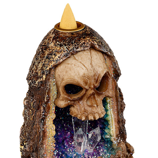 Dekofigur Totenkopf Kristallhhle mit Rucherkegelhalter und LED 17 x 10 cm Bild 1
