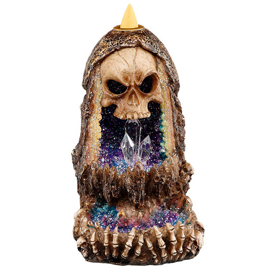 Dekofigur Totenkopf Kristallhhle mit Rucherkegelhalter und LED 17 x 10 cm Bild 2