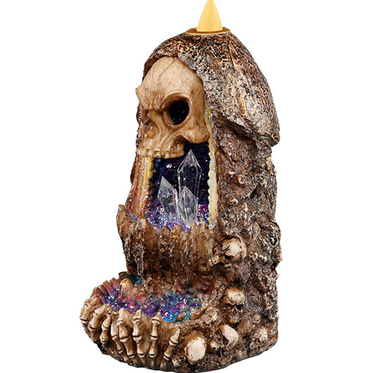 Dekofigur Totenkopf Kristallhhle mit Rucherkegelhalter und LED 17 x 10 cm Bild 3