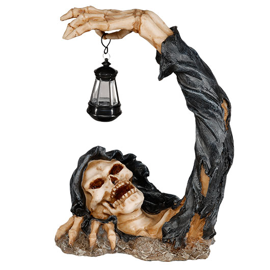 Dekofigur Reaper entsteigt Grab mit LED-Laterne 29 x 21,5 cm