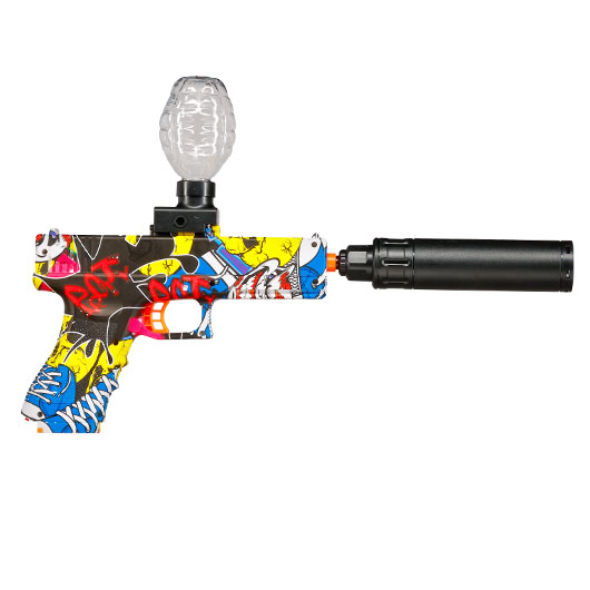 Asgard Gelpistole Actionblaster elektrisch inkl. Akku, Schalldmpfer, Gelkugeln & Schutzbrille Graffiti Bild 3