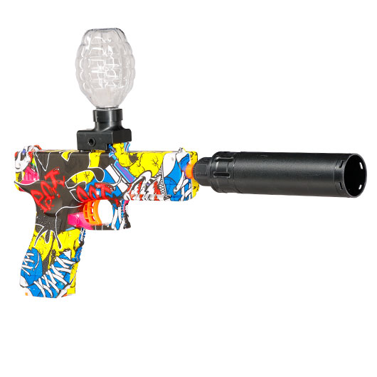 Asgard Gelpistole Actionblaster elektrisch inkl. Akku, Schalldmpfer, Gelkugeln & Schutzbrille Graffiti Bild 4