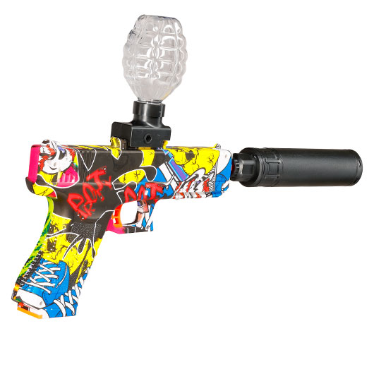 Asgard Gelpistole Actionblaster elektrisch inkl. Akku, Schalldmpfer, Gelkugeln & Schutzbrille Graffiti Bild 5