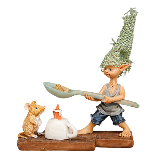 Dekofiguren Pixie Kobold und Maus machen Popcorn 11 x 12,5 cm Bild 1