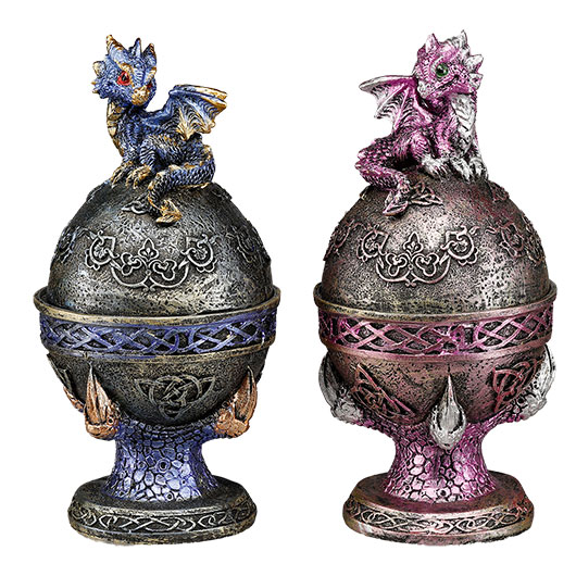 Dekofigur Drachen-Schatulle blau & lila 2er Set 8,4 x 18,4 cm