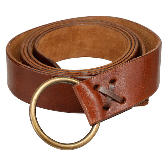 Mittelalter-Ledergrtel braun mit Messingring, ca. 190 cm