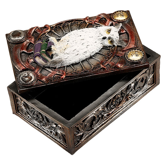 Braune Tarotbox Zaubereule sitzt auf B�cherstapel Bild 4