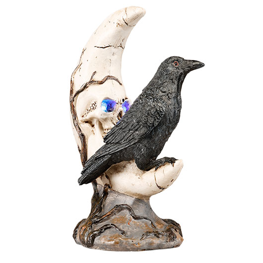 Rabe sitzt auf Schdelmond, Augen mit LED-Licht Bild 5