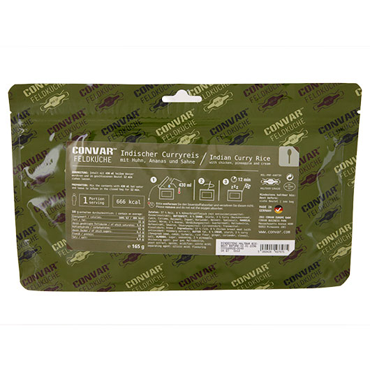 Convar Feldk�che Indischer Curryreis mit Huhn, Ananas und Sahne 165 g Beutel