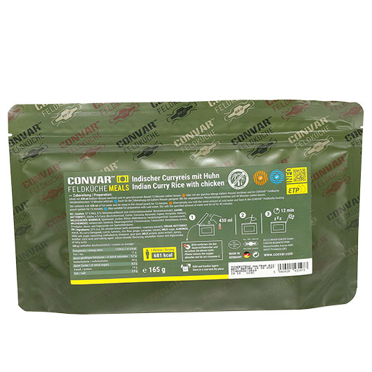 Convar Feldk�che Indischer Curryreis mit Huhn Langzeitlebensmittel 165 g Beutel