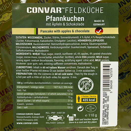 Convar Feldk�che Pfannkuchen mit �pfeln und Schokolade Langzeitlebensmittel 110 g Beutel Bild 1