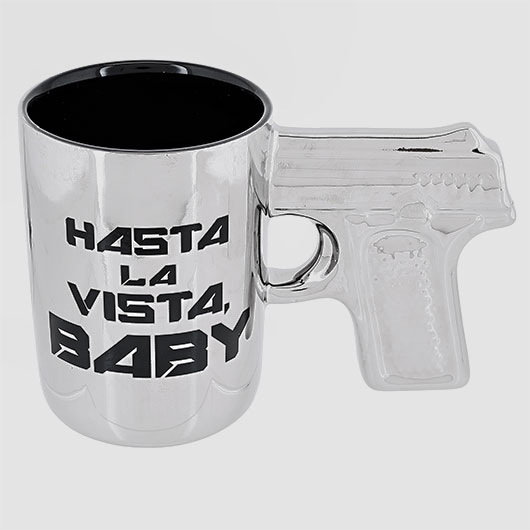 Out Of The Blue Becher silberfarben Hasta la vista baby mit Pistolengriff 350 ml