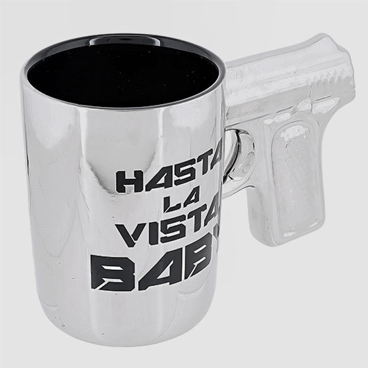 Out Of The Blue Becher silberfarben Hasta la vista baby mit Pistolengriff 350 ml Bild 2