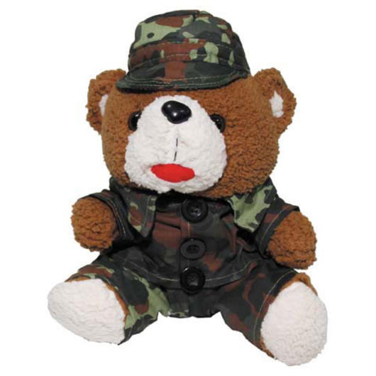 Teddybr, mit Anzug und Mtze, flecktarn, 28cm