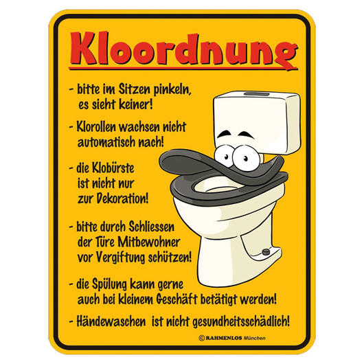 Blechschild Kloordnung