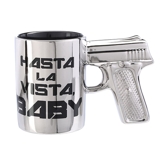 Tasse mit Pistolengriff Hasta la vista Baby Becher Kaffebecher 16x10 Pistole NEU