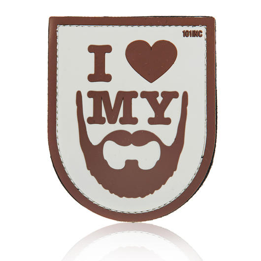 101 INC 3D Rubber Patch mit Klettflche I love my beard beige/braun