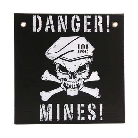 101 INC. Schild Danger Mines schwarz/wei Plastik