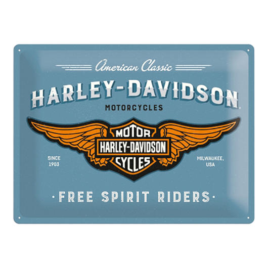 Harley Davidson Blechschild Logo-Aufdruck 30x40 cm hellblau