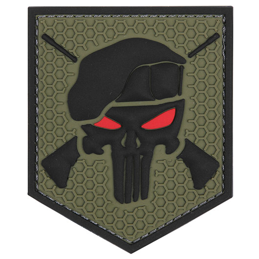 3D Rubber Patch mit Klettflche Commando Punisher oliv/schwarz