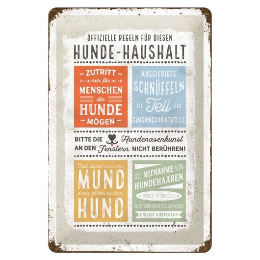 Blechschild Hunde-Haushalt Regeln 20x30 cm