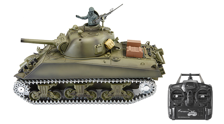 Amewi RC Panzer U.S. M4A3 Sherman Metallketten 1:16 schussfhig RTR oliv Bild 1