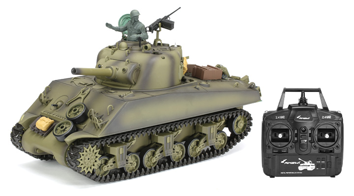 RC U.S. M4A3 Sherman Panzer 1:16 schussfähig, Rauch & Sound, RTR