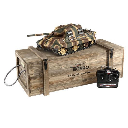 Torro RC Panzer Jagdtiger VI 1:16 Infrarot Gefechtssystem sommertarn inkl. Holzkiste