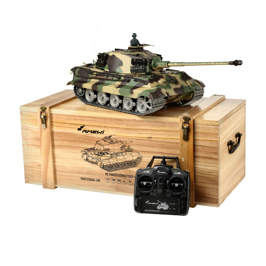Amewi Rc Panzer Königstiger mit Henschelturm tarn, 1:16, RTR, schussfähig, Infrarot-Gefechtssystem, Rauch & Sound, Metallget