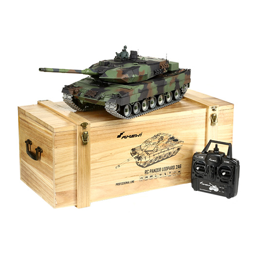 Amewi Rc Panzer Leopard 2A6 tarn, 1:16, RTR, Professional Line IR+BB Rauch & Sound Metallgetriebe Metallketten