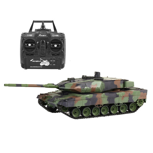 Amewi RC Panzer Leopard 2A6, tarn 1:16 schussfähig, Infrarot-Gefechtssystem, Rauch & Sound, RTR